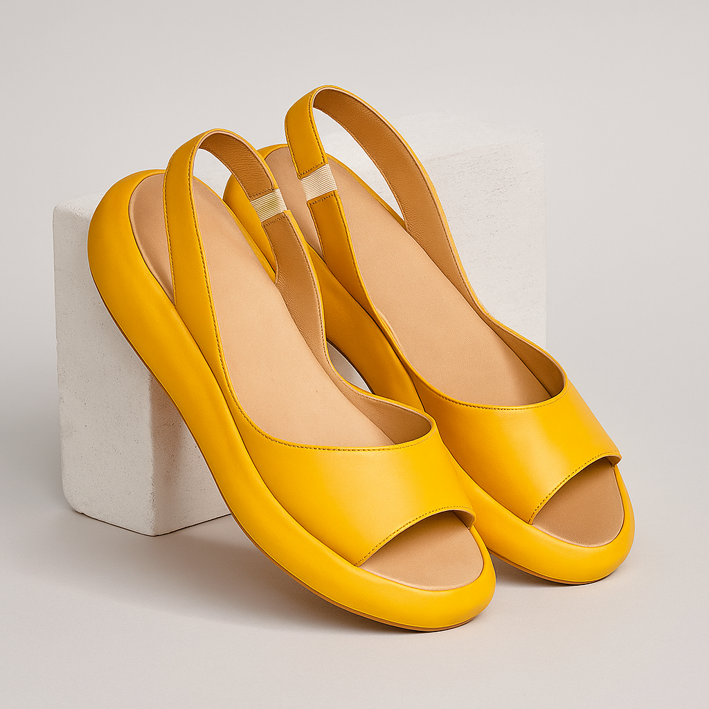 Women's Open-Toe Slingback Low Wedge Sandals with Wide Vamp Strap