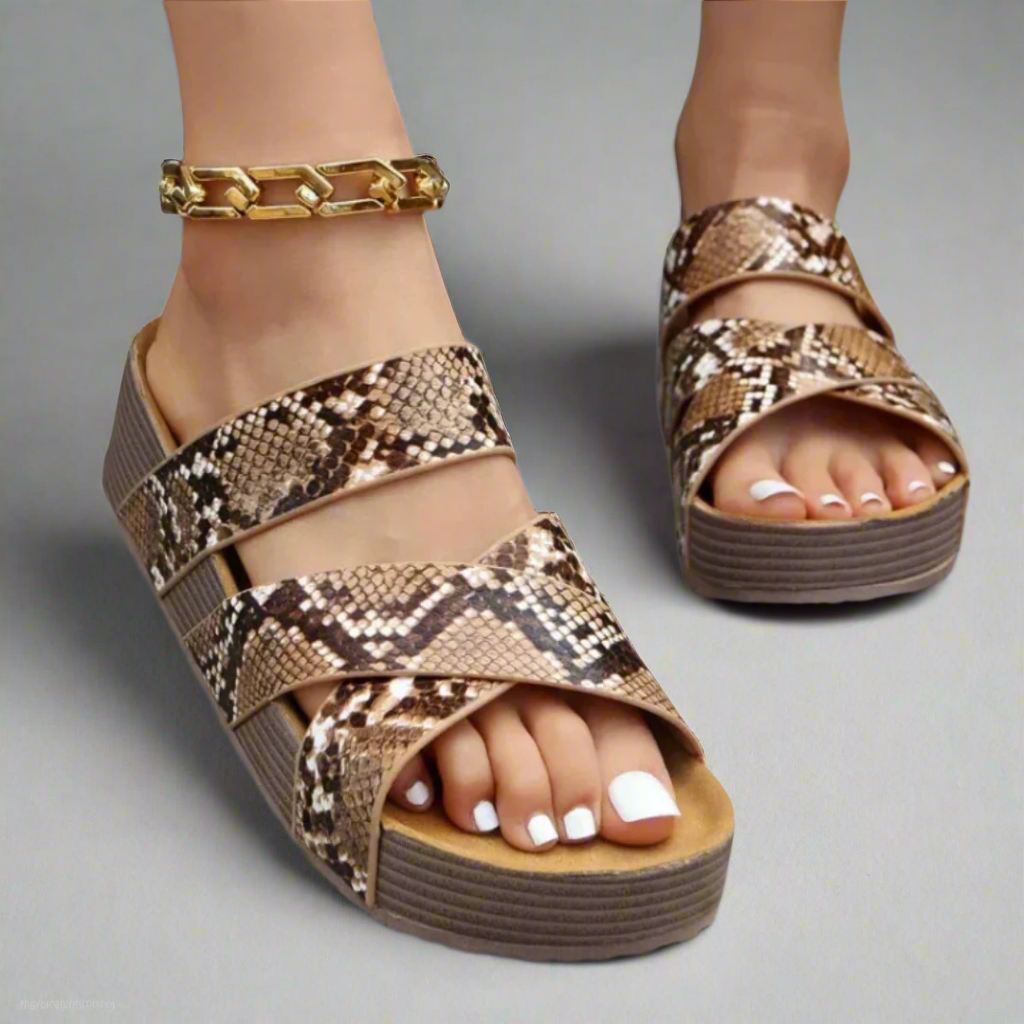 Women's Open-Toe Wedge Sandals with Cross Strap and Braided Heel