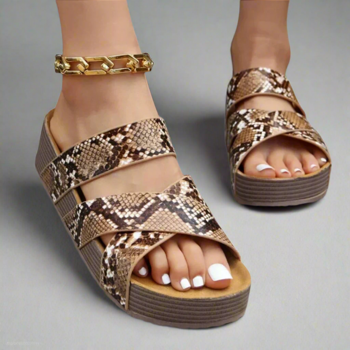 Women's Open-Toe Wedge Sandals with Cross Strap and Braided Heel