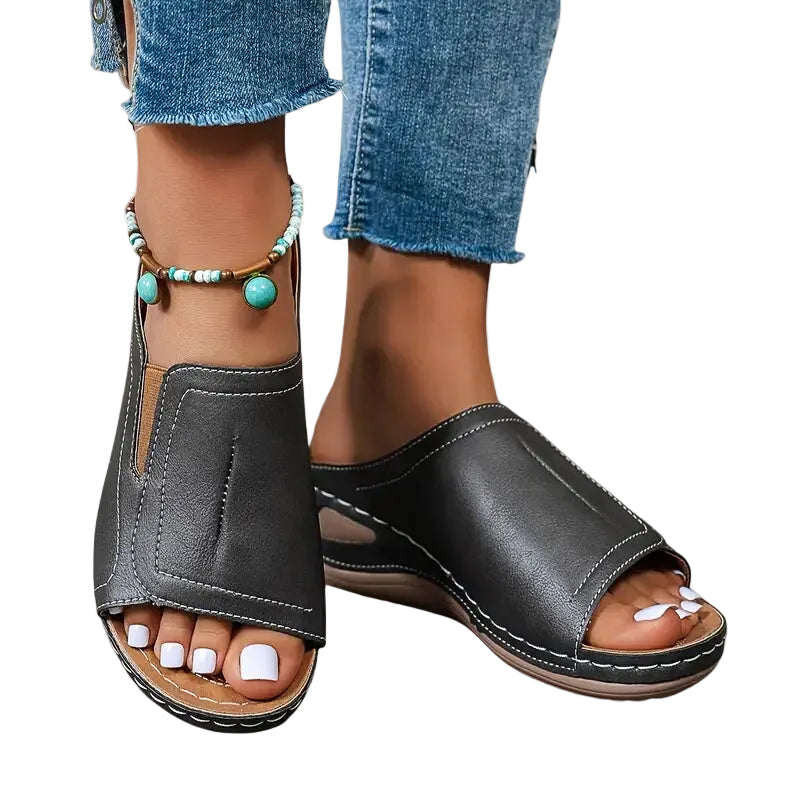 Women's Open-Toe Wedge Slide Sandals with High-Cut Upper