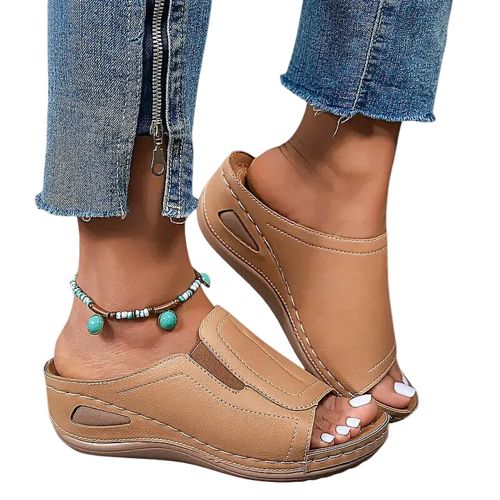 Women's Open-Toe Wedge Slide Sandals with High-Cut Upper