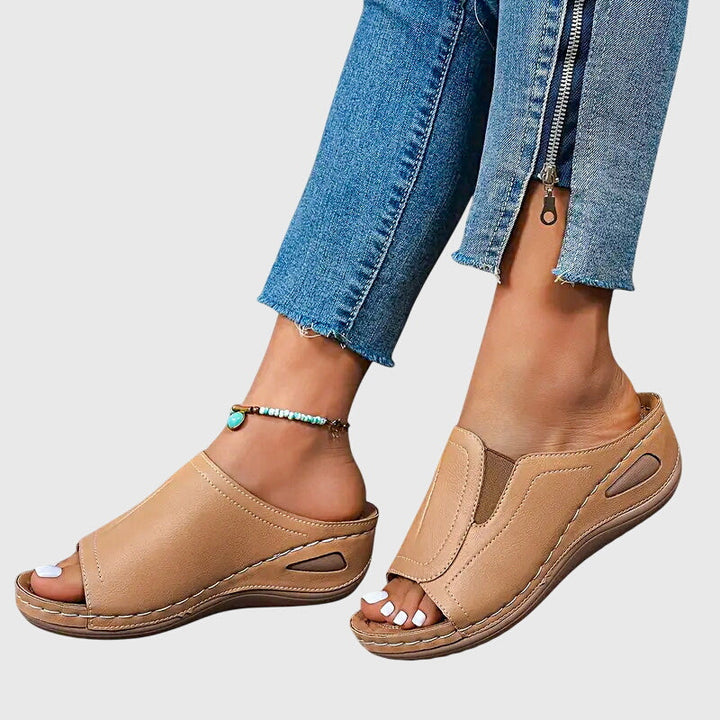 Women's Open-Toe Wedge Slide Sandals with High-Cut Upper