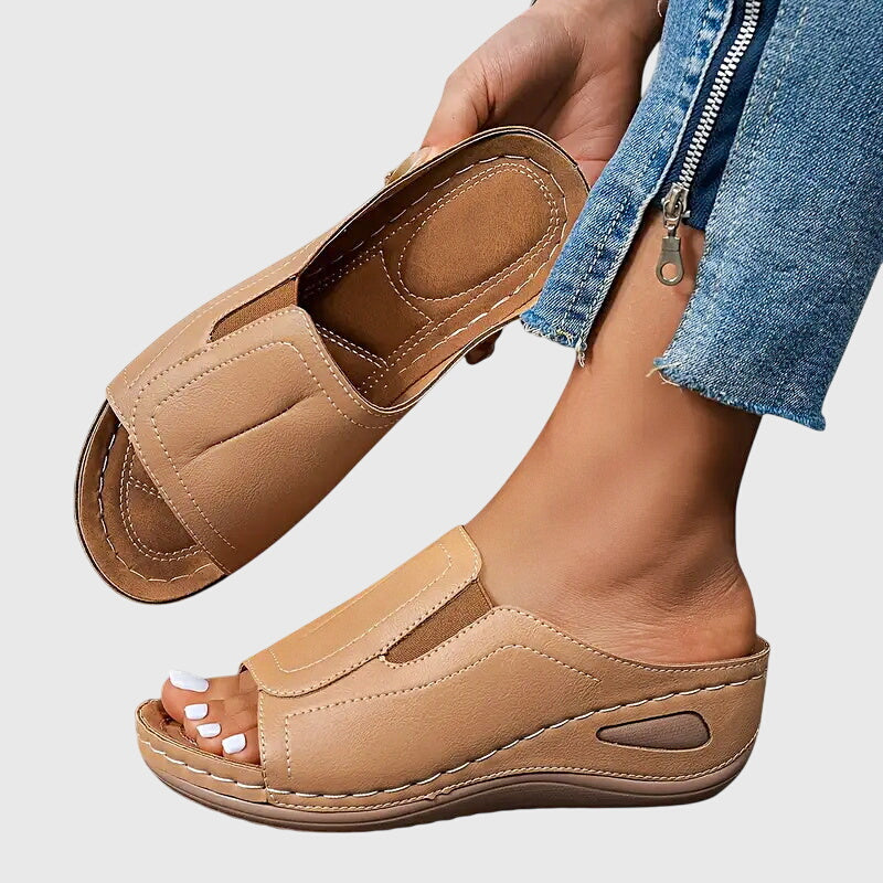 Women's Open-Toe Wedge Slide Sandals with High-Cut Upper