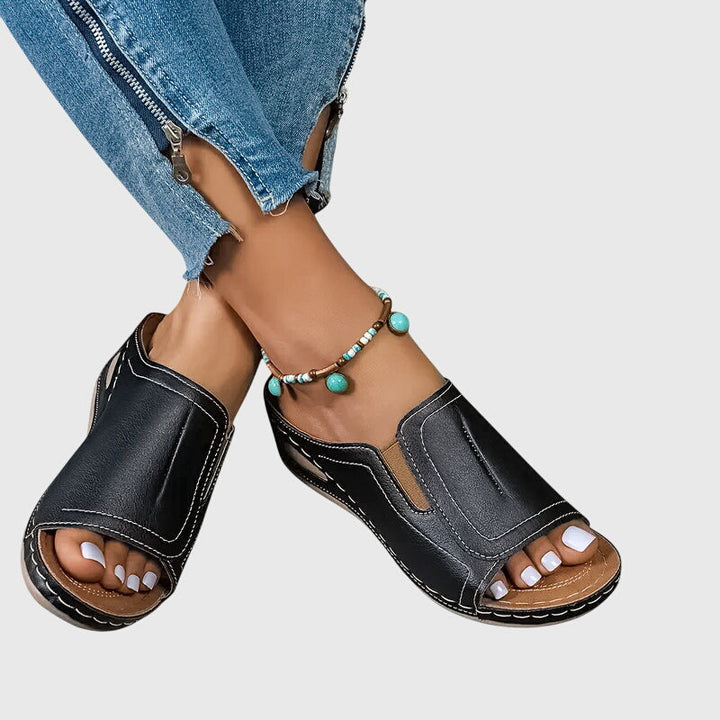 Women's Open-Toe Wedge Slide Sandals with High-Cut Upper