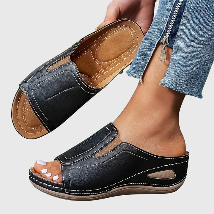 Women's Open-Toe Wedge Slide Sandals with High-Cut Upper