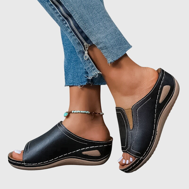 Women's Open-Toe Wedge Slide Sandals with High-Cut Upper