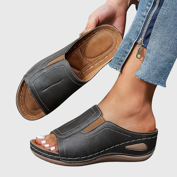 Women's Open-Toe Wedge Slide Sandals with High-Cut Upper