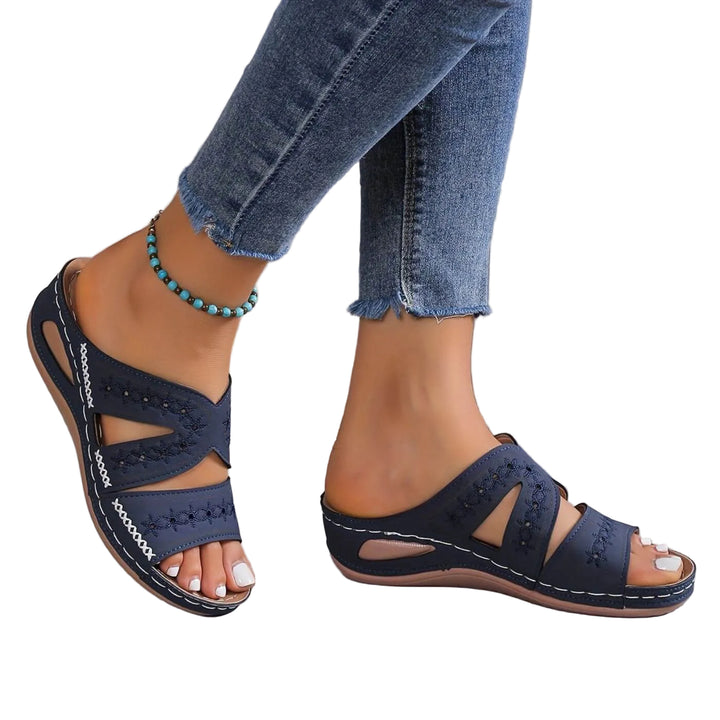 Women's Open-Toe Wedge Slip-On Sandals with Cross-Strap Upper