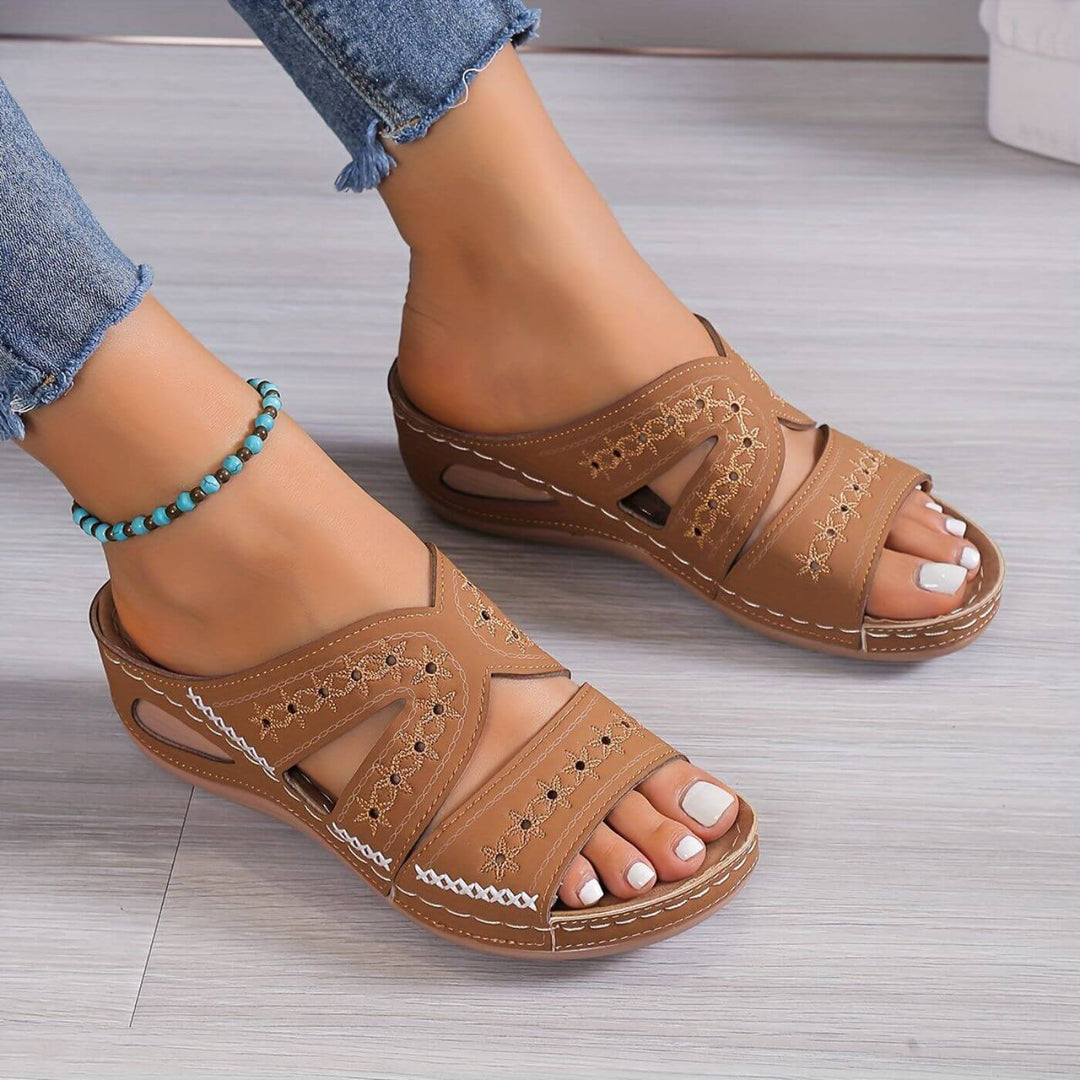 Women's Open-Toe Wedge Slip-On Sandals with Cross-Strap Upper