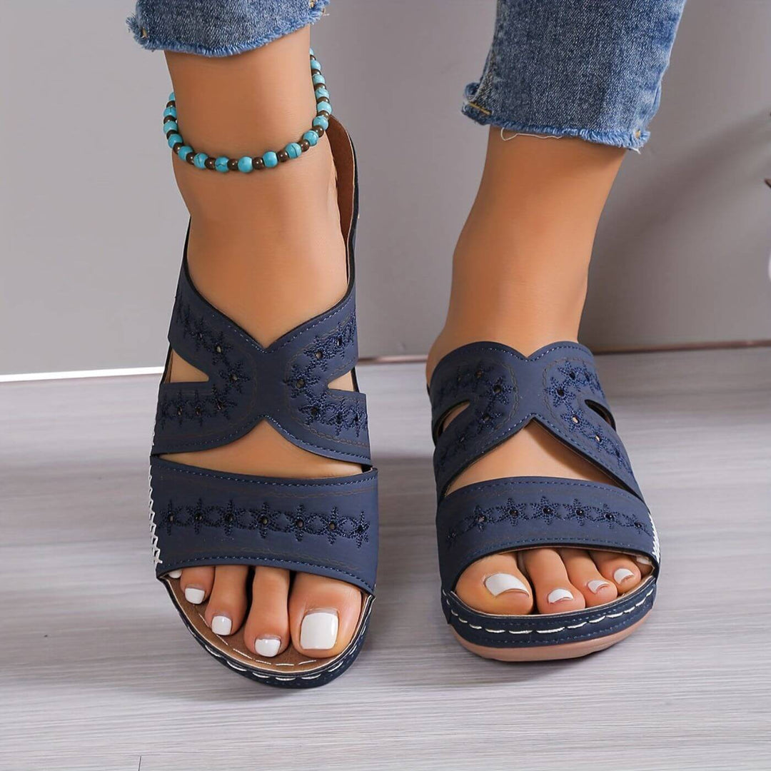 Women's Open-Toe Wedge Slip-On Sandals with Cross-Strap Upper