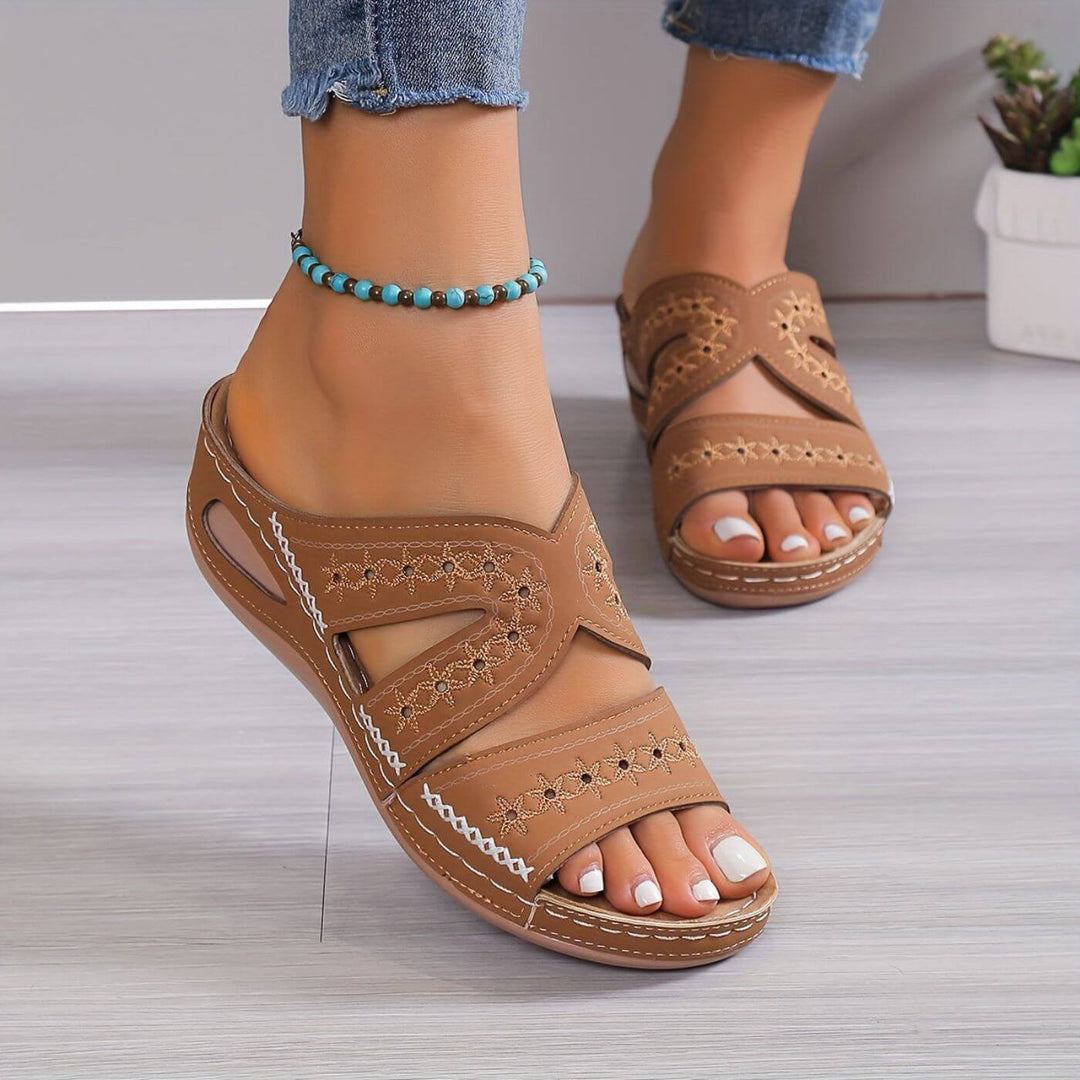 Women's Open-Toe Wedge Slip-On Sandals with Cross-Strap Upper