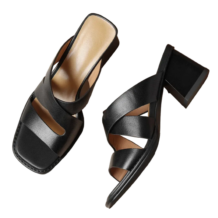 Women's Open Toe Wide Strap Block Heel Sandals