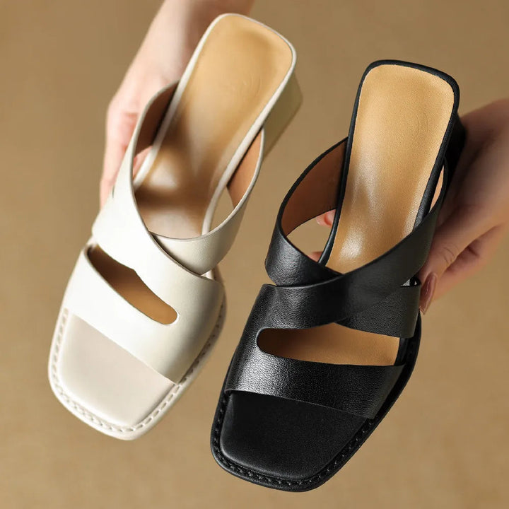 Women's Open Toe Wide Strap Block Heel Sandals