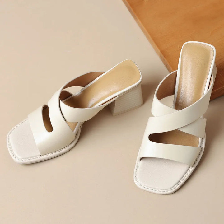 Women's Open Toe Wide Strap Block Heel Sandals