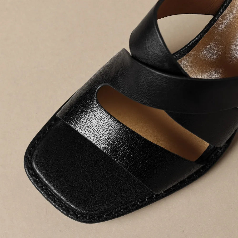 Women's Open Toe Wide Strap Block Heel Sandals