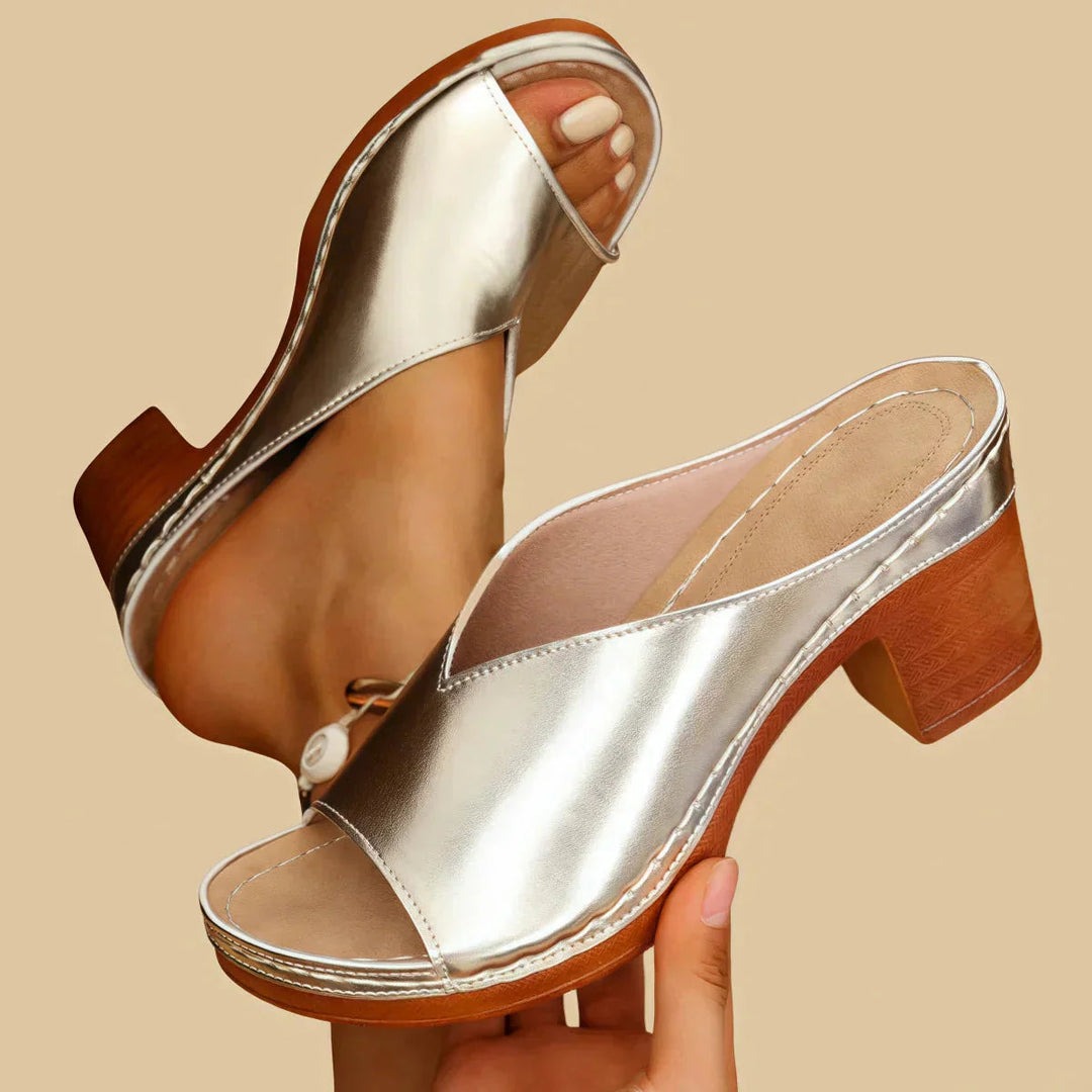 Women's Orthopedic Slip-On Sandals with Block Heel and Open Toe