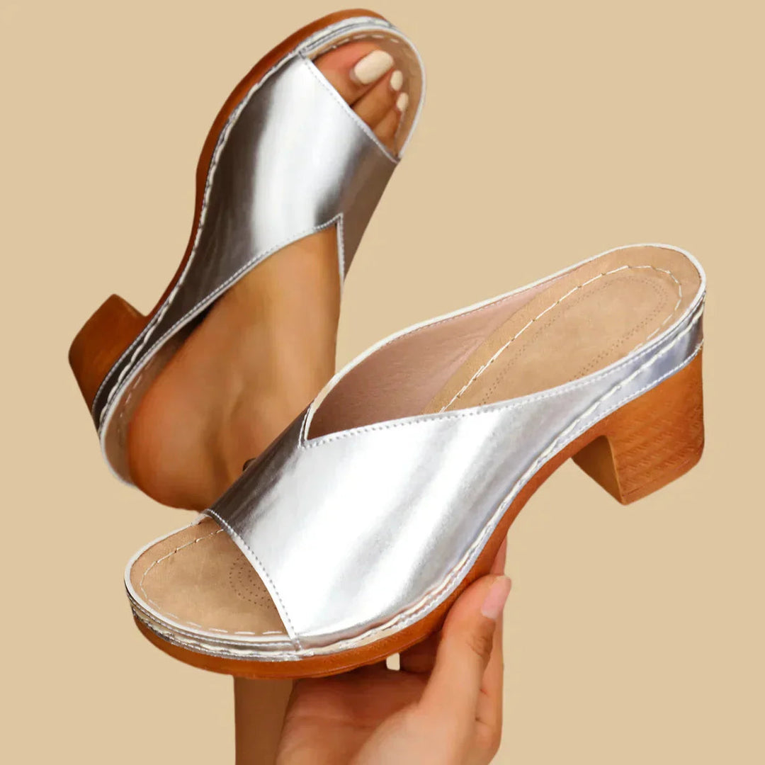 Women's Orthopedic Slip-On Sandals with Block Heel and Open Toe