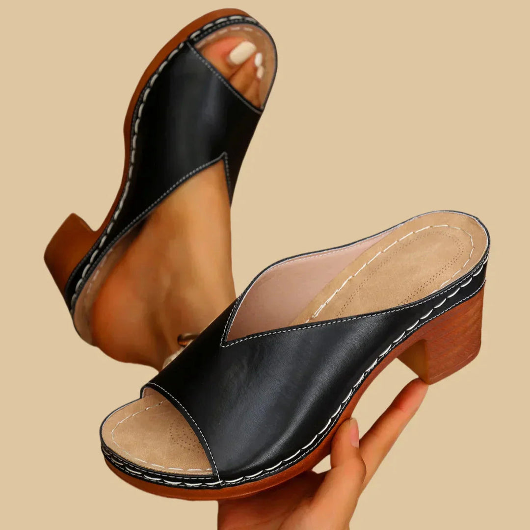 Women's Orthopedic Slip-On Sandals with Block Heel and Open Toe