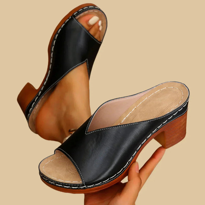 Women's Orthopedic Slip-On Sandals with Block Heel and Open Toe