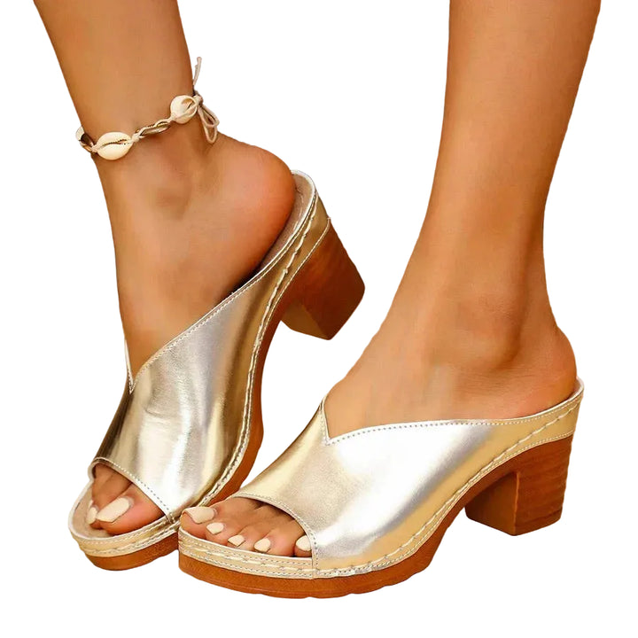 Women's Orthopedic Slip-On Sandals with Block Heel and Open Toe