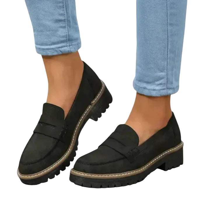Women's Penny Loafers with Block Heel and Lug Outsole