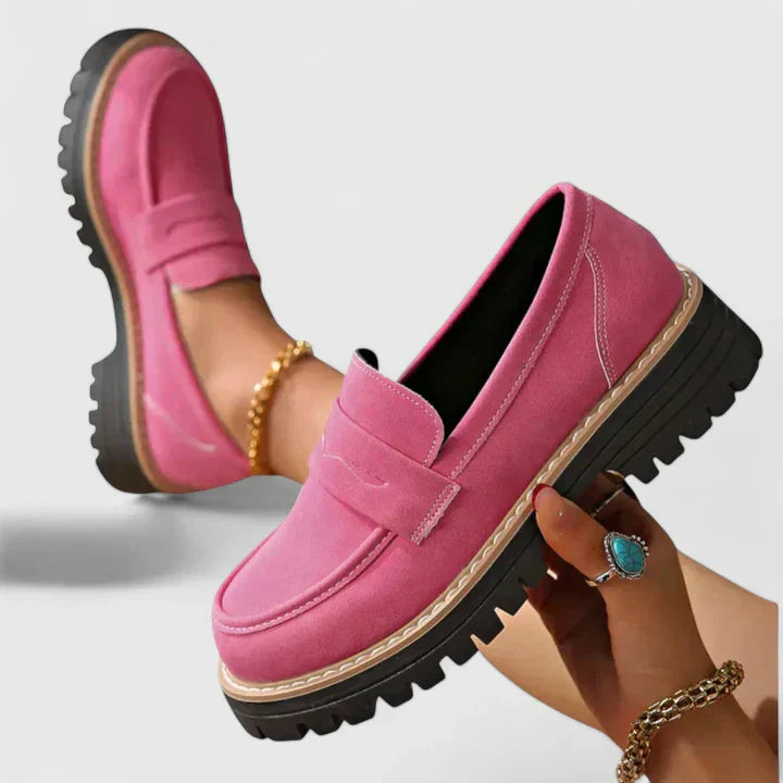 Women's Penny Loafers with Block Heel and Lug Outsole