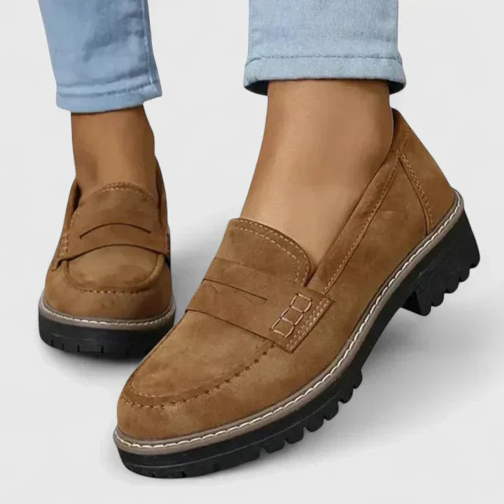 Women's Penny Loafers with Block Heel and Lug Outsole