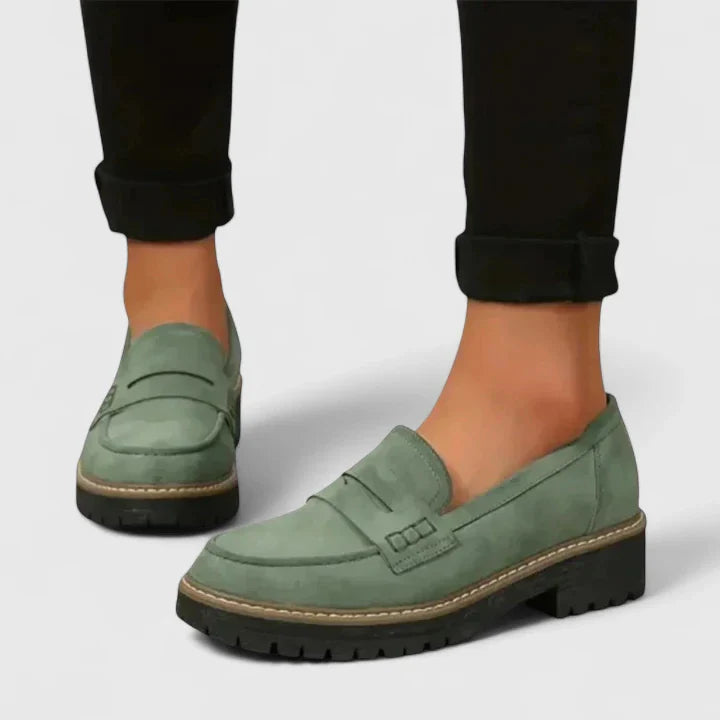 Women's Penny Loafers with Block Heel and Lug Outsole