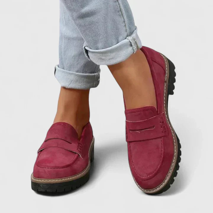 Women's Penny Loafers with Block Heel and Lug Outsole