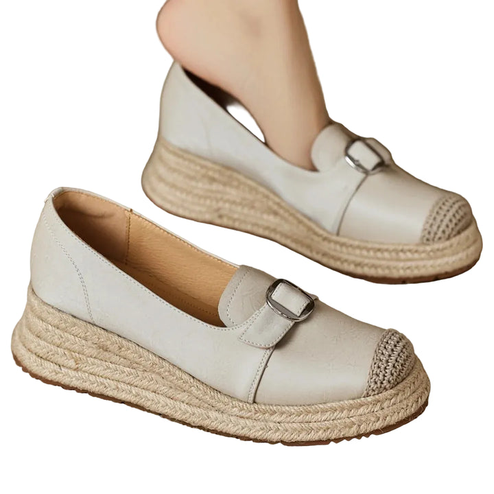 Women's Platform Loafers with Braided Jute Sole and Capped Toe