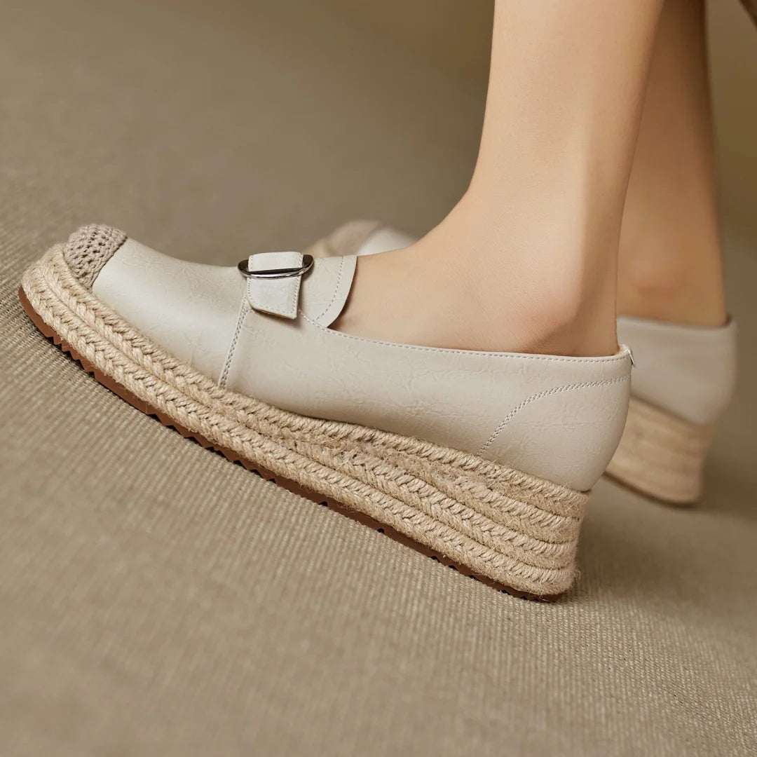 Women's Platform Loafers with Braided Jute Sole and Capped Toe