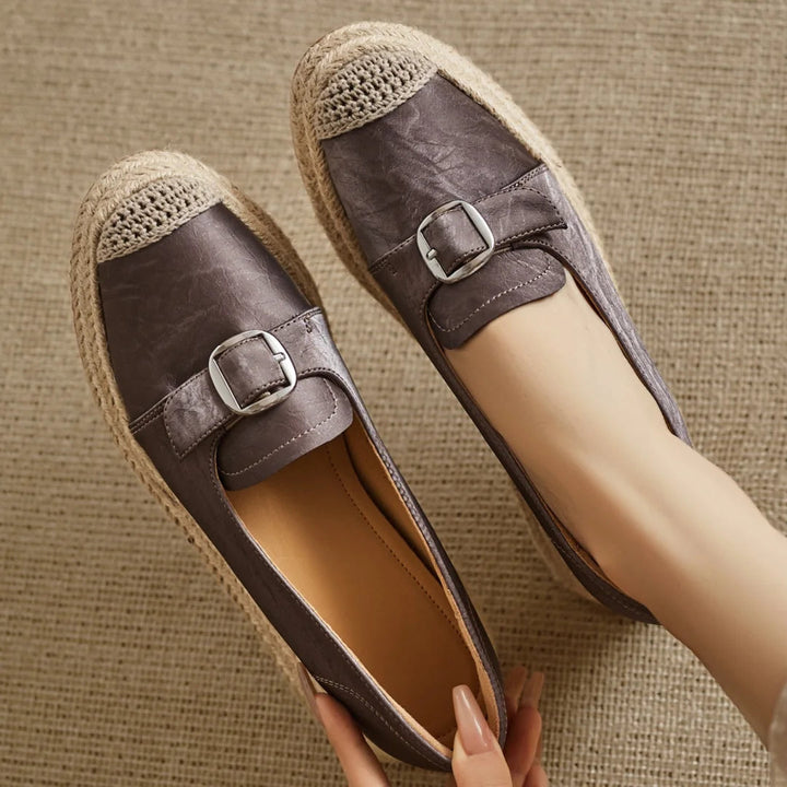 Women's Platform Loafers with Braided Jute Sole and Capped Toe