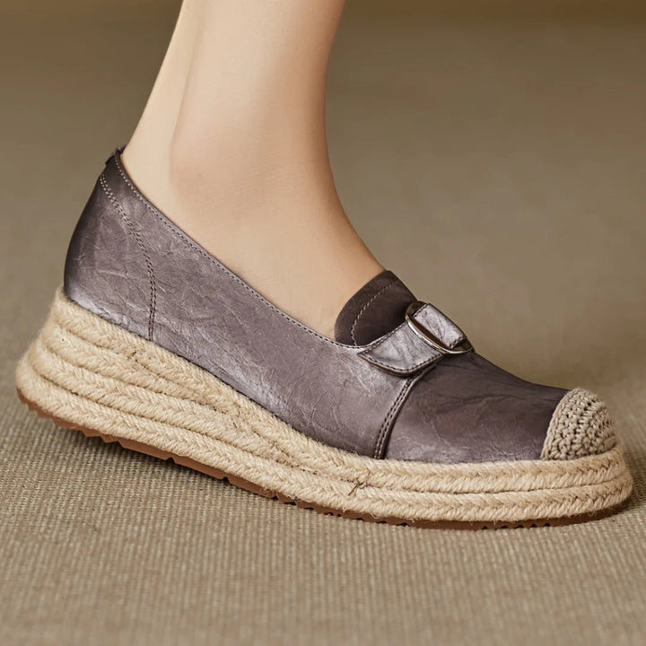 Women's Platform Loafers with Braided Jute Sole and Capped Toe