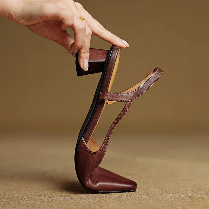 Women's Pointed Toe Flared Block Heel Pumps with Twin Slingback Straps