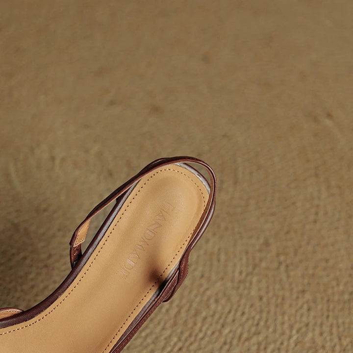 Women's Pointed Toe Flared Block Heel Pumps with Twin Slingback Straps