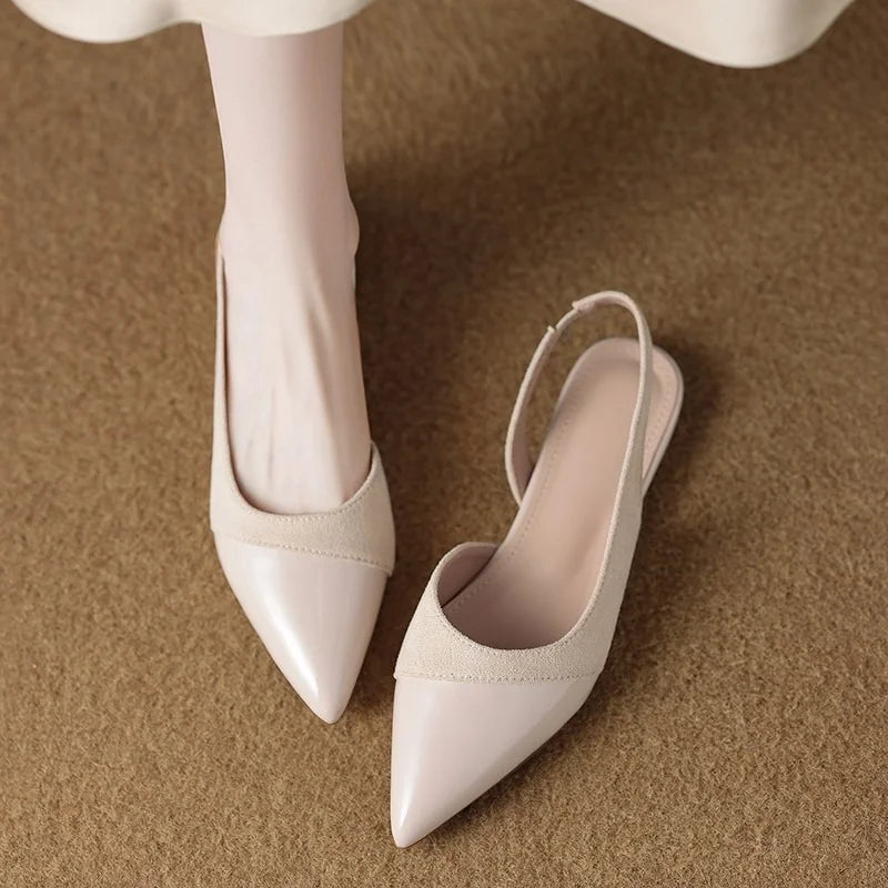 Women's Pointed Toe Low Heel Slingback Pumps with Slim Strap