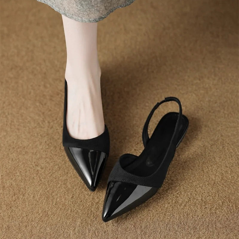 Women's Pointed Toe Low Heel Slingback Pumps with Slim Strap
