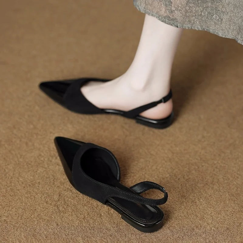 Women's Pointed Toe Low Heel Slingback Pumps with Slim Strap