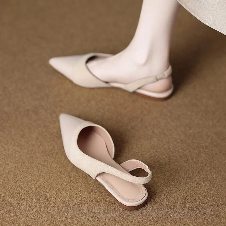 Women's Pointed Toe Low Heel Slingback Pumps with Slim Strap