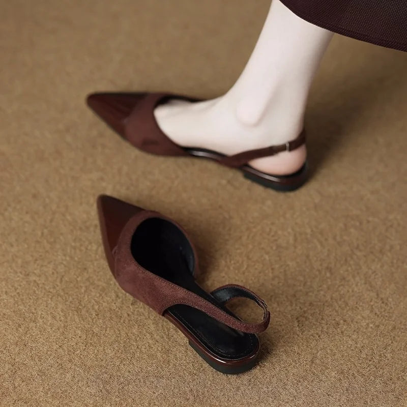 Women's Pointed Toe Low Heel Slingback Pumps with Slim Strap