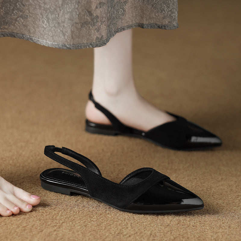Women's Pointed Toe Low Heel Slingback Pumps with Slim Strap