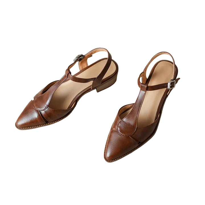 Women's Pointed Toe Sculpted Block Heel Slingback with Buckle Strap