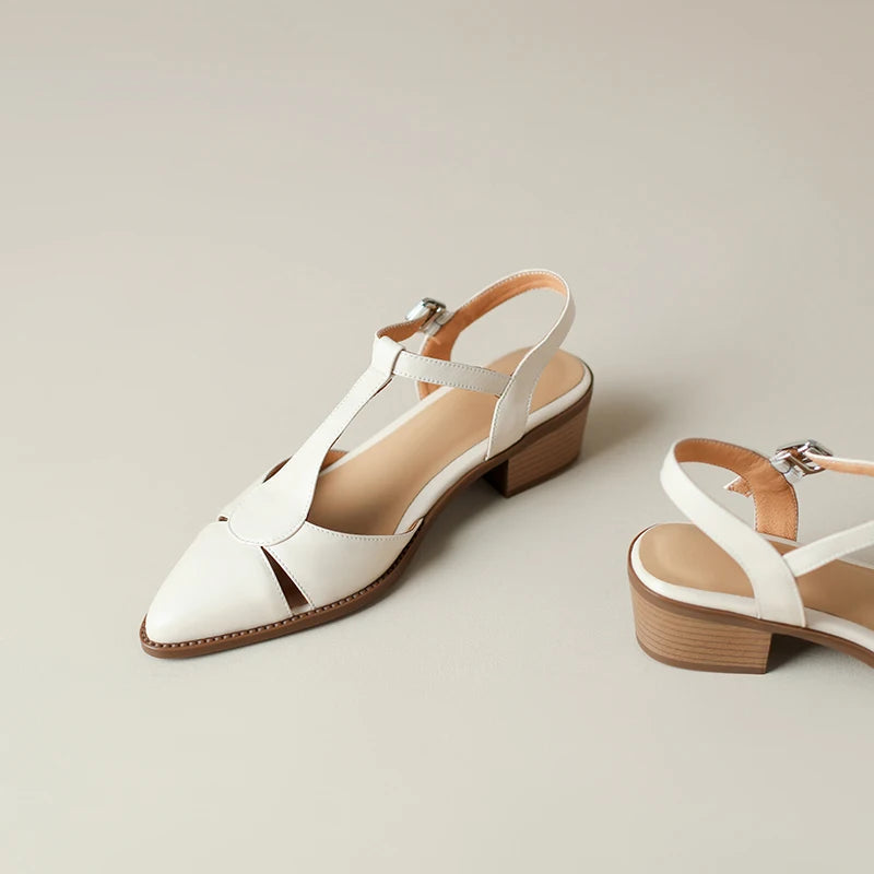Women's Pointed Toe Sculpted Block Heel Slingback with Buckle Strap