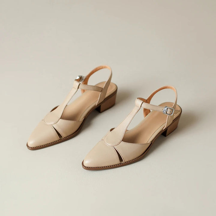 Women's Pointed Toe Sculpted Block Heel Slingback with Buckle Strap