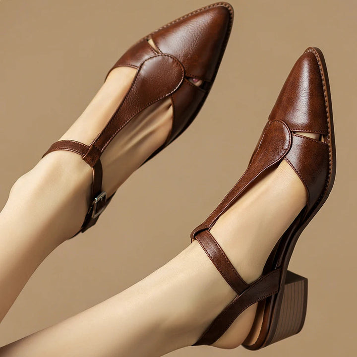 Women's Pointed Toe Sculpted Block Heel Slingback with Buckle Strap
