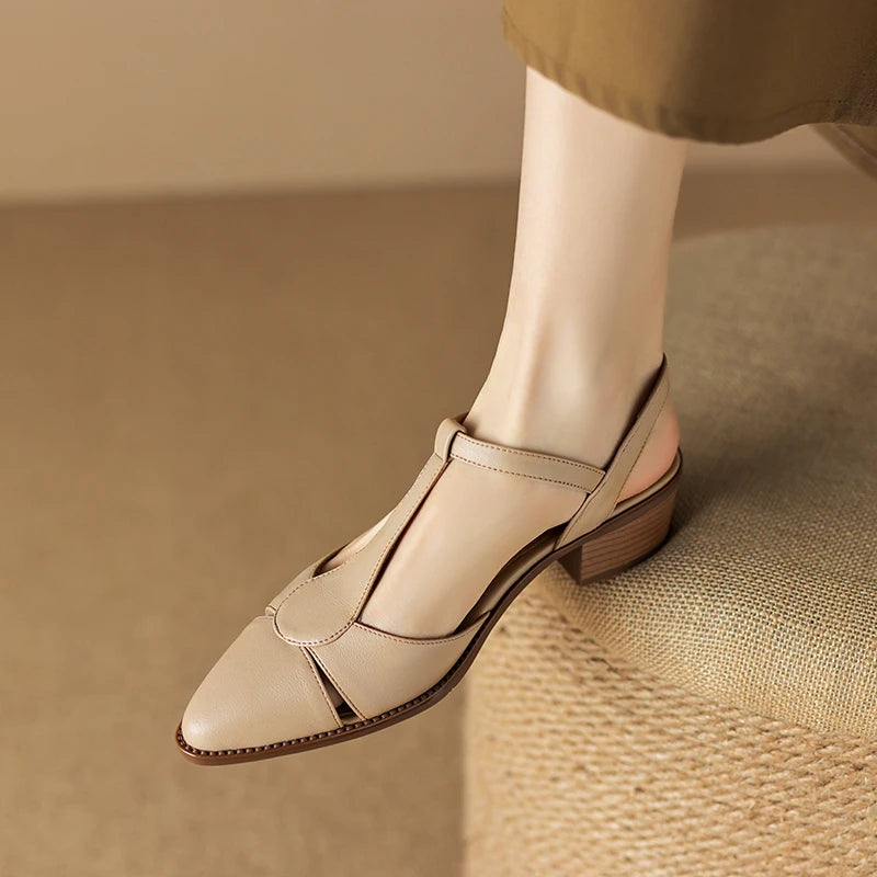 Women's Pointed Toe Sculpted Block Heel Slingback with Buckle Strap