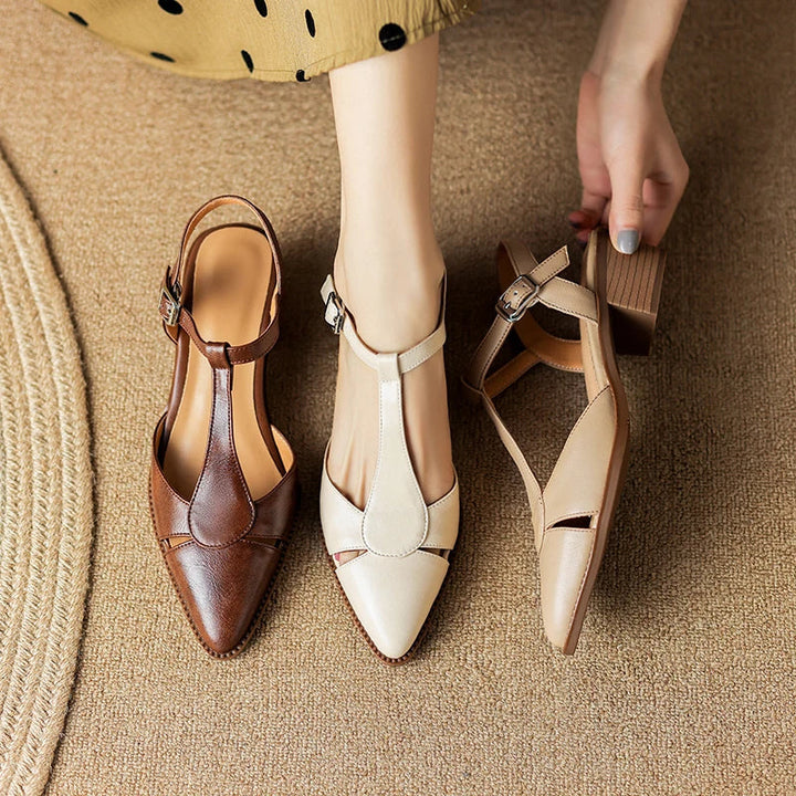 Women's Pointed Toe Sculpted Block Heel Slingback with Buckle Strap