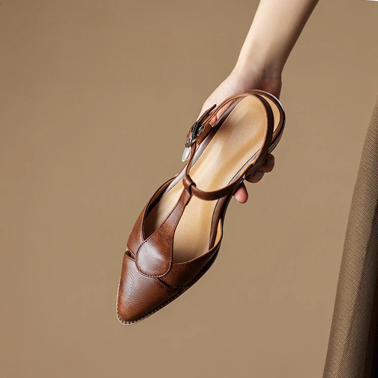 Women's Pointed Toe Sculpted Block Heel Slingback with Buckle Strap