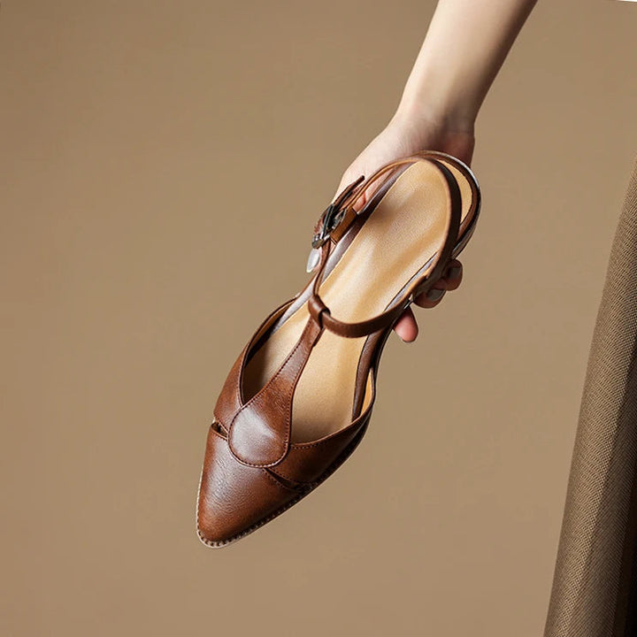 Women's Pointed Toe Sculpted Block Heel Slingback with Buckle Strap