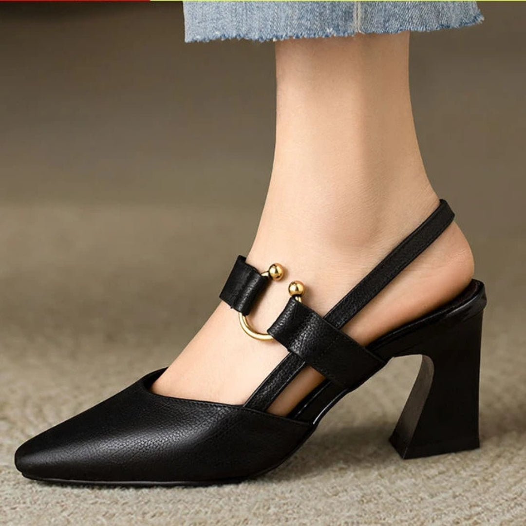 Women's Pointed Toe Slingback Heels with Buckle Strap